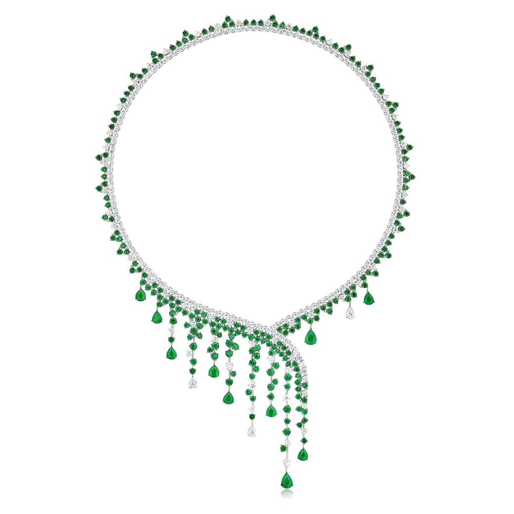 'Diana' necklace from the 'Goddess' collection with approx. 5.00ct emeralds and 11.00ct diamonds in 18k white gold
